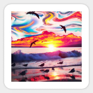 Sunset on the beach with birds Sticker